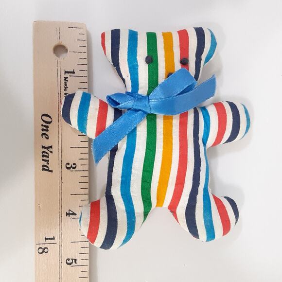 Vintage 80s Handmade Mini Flat Teddy Bears Plush 6 pc Hand Sewn Crafty Ornaments - Picture 5 of 6